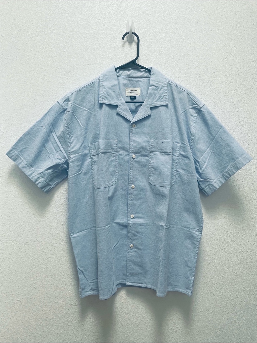 NWT American Eagle Camp Collar Shirt Light Blue Short Sleeve Button Up